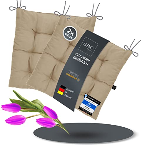 LILENO HOME 2er Set Stuhlkissen 14 Hellbraun (40x40x6 cm) - Sitzkissen für Garten, Küche oder Esszimmer - UV-beständige Indoor u. Outdoor Stuhlauflage als Stuhl-Kissen (Linda FUM) von LILENO HOME