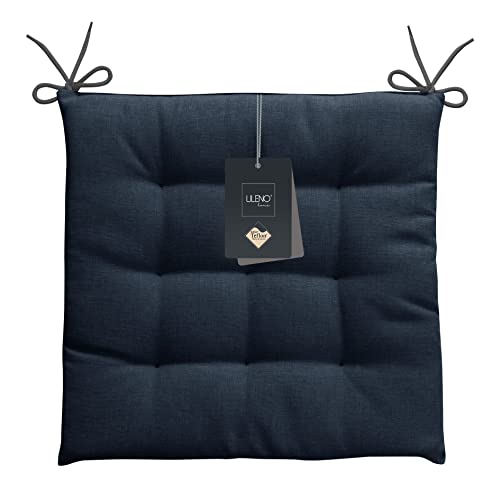 LILENO HOME 2er Set Stuhlkissen Dunkelblau (40x40x4,5 cm) - Sitzkissen für Gartenstuhl, Küche oder Esszimmerstuhl - UV-beständige Indoor u. Outdoor Stuhlauflage als Stuhl Kissen (Laura OLF) von LILENO HOME