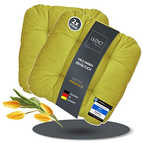 LILENO HOME 2er Set Stuhlkissen Grün (38x38x8 cm) - Sitzkissen für Gartenstuhl, Küche oder Esszimmerstuhl - Bequeme UV-beständige Indoor u. Outdoor Stuhlauflage als Stuhl Kissen von LILENO HOME