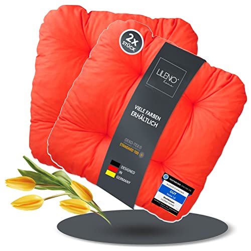 LILENO HOME 2er Set Stuhlkissen Hellrot (38x38x8 cm) - Sitzkissen für Gartenstuhl, Küche oder Esszimmerstuhl - Bequeme UV-beständige Indoor u. Outdoor Stuhlauflage als Stuhl Kissen von LILENO HOME