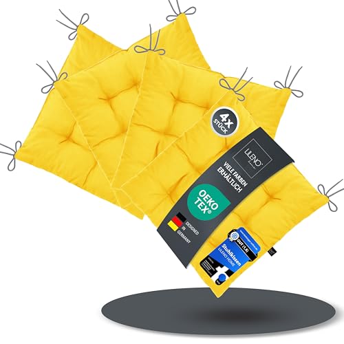 LILENO HOME 4er Set Stuhlkissen 02 Gelb (40x40x6 cm) - Sitzkissen für Garten, Küche oder Esszimmer - UV-beständige Indoor u. Outdoor Stuhlauflage als Stuhl-Kissen (Linda FUM) von LILENO HOME