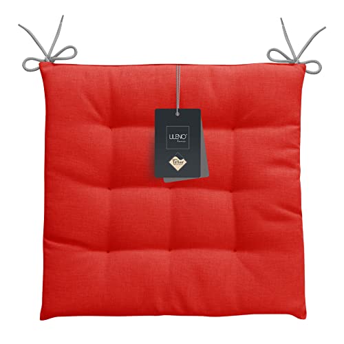 LILENO HOME 4er Set Stuhlkissen Rot (40x40x4,5 cm) - Sitzkissen für Gartenstuhl, Küche oder Esszimmerstuhl - UV-beständige Indoor u. Outdoor Stuhlauflage als Stuhl Kissen (Laura OLF) von LILENO HOME