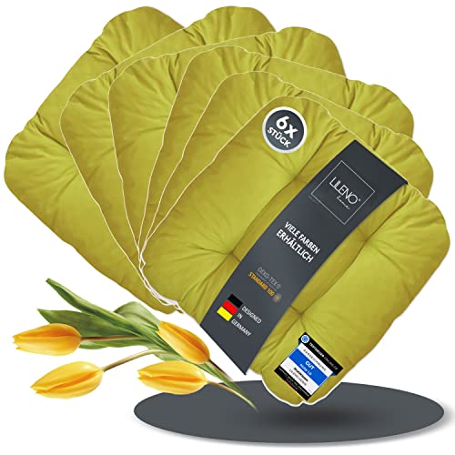 LILENO HOME 6er Set Stuhlkissen Grün (38x38x8 cm) - Sitzkissen für Gartenstuhl, Küche oder Esszimmerstuhl - Bequeme UV-beständige Indoor u. Outdoor Stuhlauflage als Stuhl Kissen von LILENO HOME