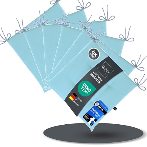 LILENO HOME 6er Set Stuhlkissen Hellblau (40x40x4,5 cm) - Sitzkissen für Gartenstuhl, Küche oder Esszimmerstuhl - UV-beständige Indoor u. Outdoor Stuhlauflage als Stuhl Kissen (Laura FUM) von LILENO HOME