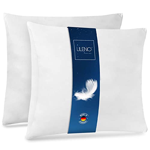 LILENO HOME Federkissen 60x60 cm [2er Set] - Kissen 60 x 60 cm aus Federn als Kopfkissen, Schlafkissen u. Bettkissen perfekt für Allergiker und Kinder - Federkernkissen mit je 850 g Federfüllung von LILENO HOME
