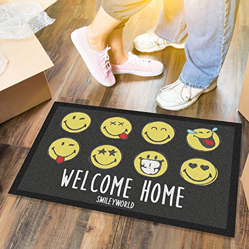 LILENO HOME Fussmatte 40x60 cm Welcome Home - Schmutzfangmatte für innen u. außen - Lustige Fußmatte Schwarz/Gelb - Waschbare u. rutschfeste Fussabtreter Türmatte als Türvorleger dünn von LILENO HOME