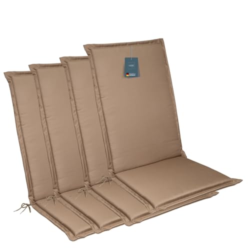 LILENO HOME Gartenstuhl Auflagen [4er Set - Hochlehner] in Taupe - Bequeme Liegen als Sitzauflagen für Gartenmöbel - Stuhlkissen für Gartenstühle und Klappstühle MIA von LILENO HOME