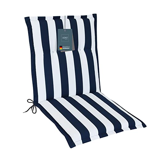 LILENO HOME Gartenstuhl Auflagen als [1er Set - Niedriglehner] in Blockstreifen Blau - Bequeme Liegen als Sitzauflagen für Gartenmöbel - Stuhlkissen für Gartenstühle und Klappstühle von LILENO HOME