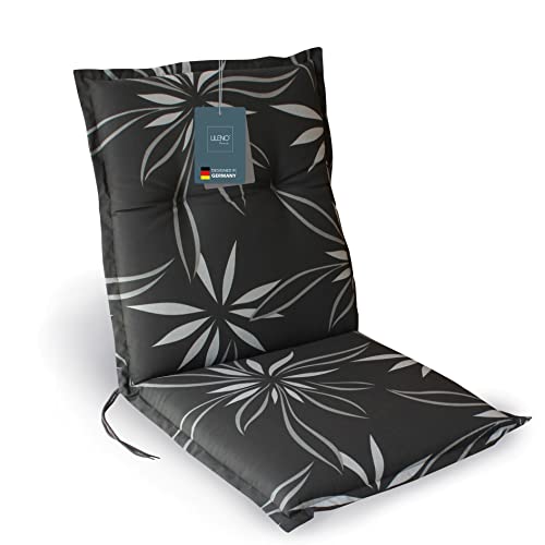 LILENO HOME Gartenstuhl Auflagen als [1er Set - Niedriglehner] in Blume Anthrazit-Weiß - Bequeme Liegen als Sitzauflagen für Gartenmöbel - Stuhlkissen für Gartenstühle und Klappstühle von LILENO HOME