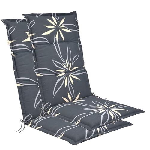 LILENO HOME Gartenstuhl Auflagen als [2er Set - Hochlehner] in Floral Anthrazit Beige Neu - Bequeme Liegen als Sitzauflagen für Gartenmöbel - Stuhlkissen für Gartenstühle und Klappstühle von LILENO HOME