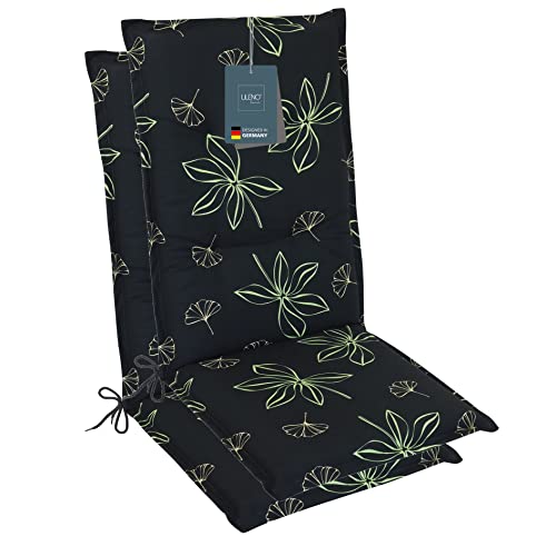 LILENO HOME Gartenstuhl Auflagen als [2er Set - Hochlehner] in Grafik-Blume Grün - Bequeme Liegen als Sitzauflagen für Gartenmöbel - Stuhlkissen für Gartenstühle und Klappstühle von LILENO HOME