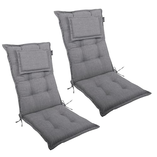 LILENO HOME Gartenstuhl Auflagen als [2er Set - Hochlehner] in Grau Y - Bequeme Liegen als Sitzauflagen für Gartenmöbel - Stuhlkissen für Gartenstühle und Klappstühle MAR von LILENO HOME
