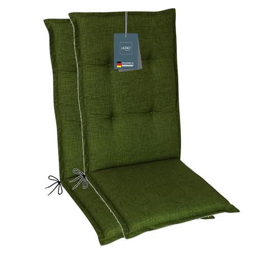 LILENO HOME Gartenstuhl Auflagen als [2er Set - Hochlehner] in Grün - Bequeme Liegen als Sitzauflagen für Gartenmöbel - Stuhlkissen für Gartenstühle und Klappstühle von LILENO HOME