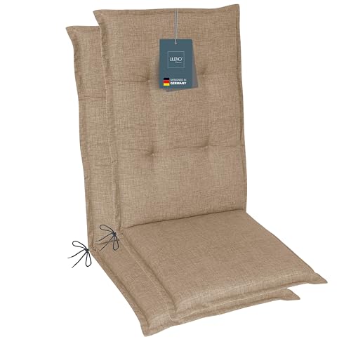 LILENO HOME Gartenstuhl Auflagen als [2er Set - Hochlehner] in Hellbraun - Bequeme Liegen als Sitzauflagen für Gartenmöbel - Stuhlkissen für Gartenstühle und Klappstühle von LILENO HOME
