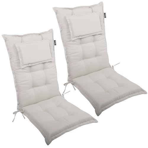 LILENO HOME Gartenstuhl Auflagen als [2er Set - Hochlehner] in Natur Y - Bequeme Liegen als Sitzauflagen für Gartenmöbel - Stuhlkissen für Gartenstühle und Klappstühle MAR von LILENO HOME