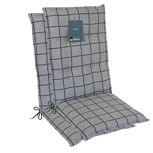 LILENO HOME Gartenstuhl Auflagen als [2er Set - Hochlehner] in Yacht-Karo Hellgrau - Bequeme Liegen als Sitzauflagen für Gartenmöbel - Stuhlkissen für Gartenstühle und Klappstühle von LILENO HOME