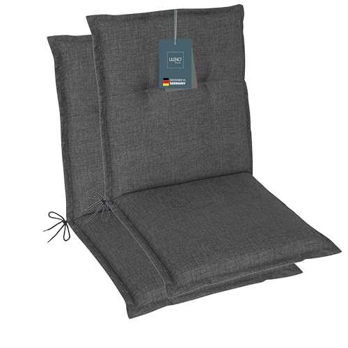 LILENO HOME Gartenstuhl Auflagen als [2er Set - Niedriglehner] in Anthrazit - Bequeme Liegen als Sitzauflagen für Gartenmöbel - Stuhlkissen für Gartenstühle und Klappstühle von LILENO HOME