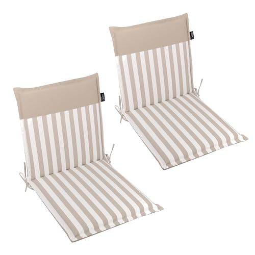 LILENO HOME Gartenstuhl Auflagen als [2er Set - Niedriglehner] in Streifen Sand - Uni Sand - Bequeme Liegen als Sitzauflagen für Gartenmöbel - Stuhlkissen für Gartenstühle Malt von LILENO HOME