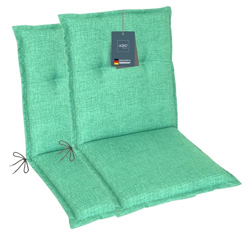 LILENO HOME Gartenstuhl Auflagen als [2er Set - Niedriglehner] in Türkisgrün - Bequeme Liegen als Sitzauflagen für Gartenmöbel - Stuhlkissen für Gartenstühle und Klappstühle von LILENO HOME