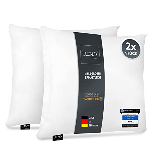 LILENO HOME Microfaser Kissen 40x40 cm [2er Set] bis 95 Grad waschbar mit Reißverschluss - Kopfkissen 40x40 cm als Kissen-Füllung für Bett oder als Deko-Kissen - Sofa-Kissen & Zier-Kissen von LILENO HOME