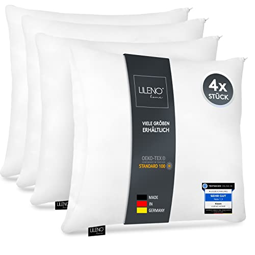 LILENO HOME Microfaser Kissen 40x40 cm [4er Set] bis 95 Grad waschbar mit Reißverschluss - Kopfkissen 40x40 cm als Kissen-Füllung für Bett oder als Deko-Kissen - Sofa-Kissen & Zier-Kissen von LILENO HOME