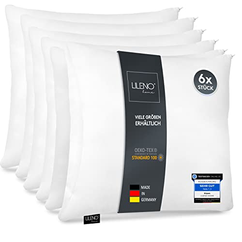 LILENO HOME Microfaser Kissen 40x40 cm [6er Set] bis 95 Grad waschbar mit Reißverschluss - Kopfkissen 40x40 cm als Kissen-Füllung für Bett oder als Deko-Kissen - Sofa-Kissen & Zier-Kissen von LILENO HOME