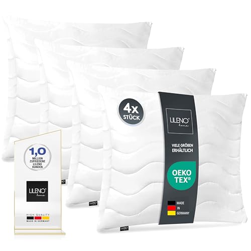 LILENO HOME Kopfkissen 65x65 cm [4er Set] als Kissen-Füllung - Bett oder Deko Kissen mit Reißverschluss zum Anpassen - Waschbar bis 95° - Sofa-Kissen & Zierkissen für Couch/Bett von LILENO HOME