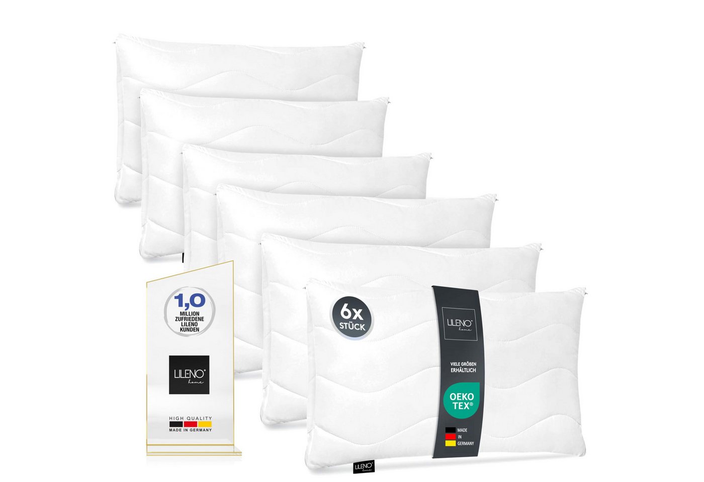 LILENO HOME Kopfkissen - gestepptes Kissen in verschiedenen Größen - Made in Germany, Füllung: 100% Polyester, Rückenschläfer, Seitenschläfer, Bauchschläfer, Spar-Set, 6er Set, Dekokissen 30x50 cm, allergikergeeignet, Bettkissen oder Kopfkissen LILENO HOME Kopfkissen - gestepptes Kissen in verschiedenen Größen - Made in Germany, Füllung: 100% Polyester, Rückenschläfer, Seitenschläfer, Bauchschläfer, Spar-Set, 6er Set, Dekokissen 30x50 cm, allergikergeeignet, Bettkissen oder Kopfkissen von LILENO HOME