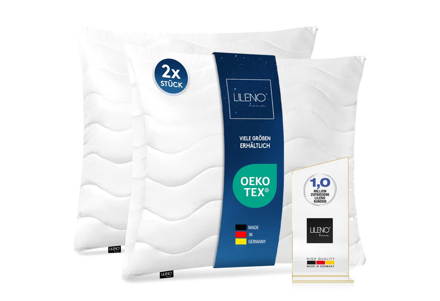 LILENO HOME Kopfkissen - gestepptes Kissen in verschiedenen Größen - Made in Germany, Füllung: 100% Polyester, Rückenschläfer, Seitenschläfer, Bauchschläfer, Spar-Set, 2er Set, Kopfkissen 80x80 cm HART mit 1.200g Füllung, allergikergeeignet LILENO HOME Kopfkissen - gestepptes Kissen in verschiedenen Größen - Made in Germany, Füllung: 100% Polyester, Rückenschläfer, Seitenschläfer, Bauchschläfer, Spar-Set, 2er Set, Kopfkissen 80x80 cm HART mit 1.200g Füllung, allergikergeeignet von LILENO HOME