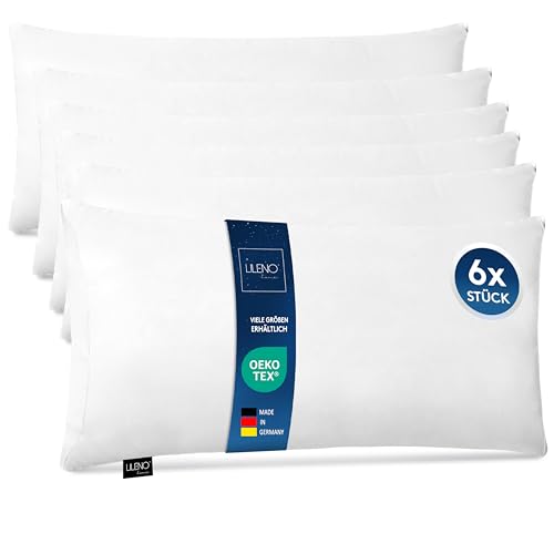 LILENO HOME Microfaser Kissen 40x80 cm Deluxe (650g Füllung) [6er Set] bis 95 Grad waschbar mit Reißverschluss - Kopfkissen 40x80 cm als Kissen-Füllung für Bett - Deko-Sofa-Kissen von LILENO HOME