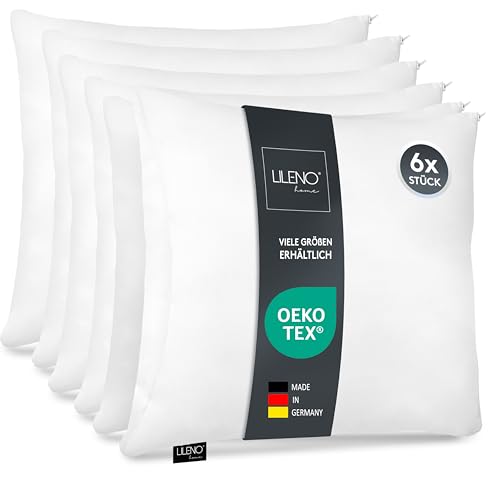 LILENO HOME Microfaser Kissen 60x60 cm [6er Set] bis 95 Grad waschbar mit Reißverschluss - Kopfkissen 60x60 cm als Kissen-Füllung für Bett oder als Deko-Kissen - Sofa-Kissen & Zier-Kissen von LILENO HOME