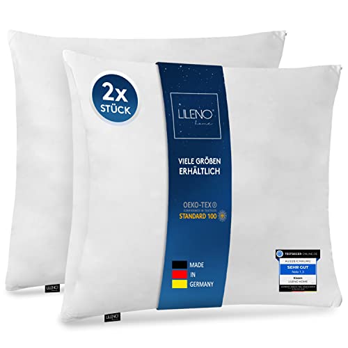 LILENO HOME Microfaser Kissen 80x80 cm Premium (850g Füllung) [2er Set] bis 95 Grad waschbar mit Reißverschluss - Kopfkissen 80x80 cm als Kissen-Füllung für Bett - Deko-Sofa-Kissen von LILENO HOME