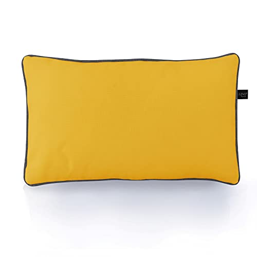 LILENO HOME Outdoor Kissen - Kissenbezug 30x50 cm [Gelb + Keder Grau] - 2er Set Kissenhülle [ohne Füllkissen] - wasserabweisender Kissenbezug mit Reißverschluss - Outdoor Kissenbezug von LILENO HOME