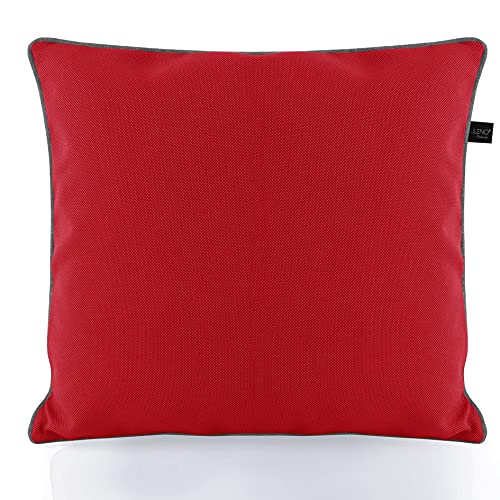 LILENO HOME Outdoor Kissen - Kissenbezug 45x45 cm [Rot + Keder Grau] - 2er Set Kissenhülle [ohne Füllkissen] - wasserabweisender Kissenbezug mit Reißverschluss - Outdoor Kissenbezug von LILENO HOME