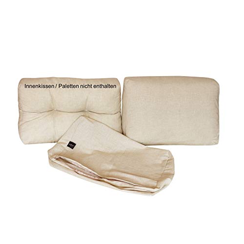 LILENO HOME Palettenkissen Bezug Beige - Ersatzbezug für Rückenkissen/Seitenkissen 60 x 40 x 16-20 cm - Polster Bezug für Europaletten - Palettenkissen Outdoor Hülle für Palettenmöbel von LILENO HOME