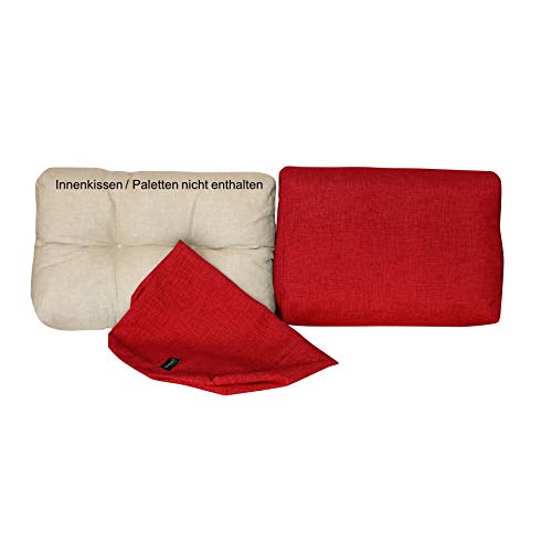 LILENO HOME Palettenkissen Bezug Rot - Ersatzbezug für Rückenkissen/Seitenkissen 60 x 40 x 16-20 cm - Polster Bezug für Europaletten - Palettenkissen Outdoor Hülle für Palettenmöbel von LILENO HOME