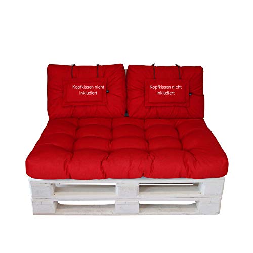 LILENO HOME Palettenkissen Set Rot - Set 2: (1x Sitzteil + 2X Rückenteil klein) - Polster für Europaletten - Palettenkissen Outdoor als Sitzkissen für Palettenmöbel von LILENO HOME