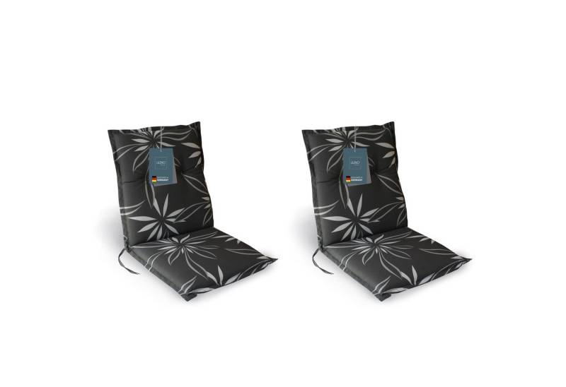 LILENO HOME Polsterauflage Niedriglehner, bequeme Sitzauflage für Gartenstühle, Stuhlkissen, (2 St., 2er Set), Gartenstuhl Auflage Blume Anthrazit Weiß, Sitzpolster waschbar von LILENO HOME