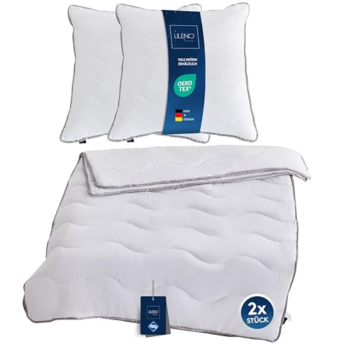 LILENO HOME Premium 4-Jahreszeiten Bettdecke 135x200 cm + Kissen 80x80 cm [2er Set] mit Sanitized Hypoallergen - Bettdecke 135x200 cm + Kissen 80x80 cm - für Sommer u. Winter - Kochfest bis 95°C von LILENO HOME