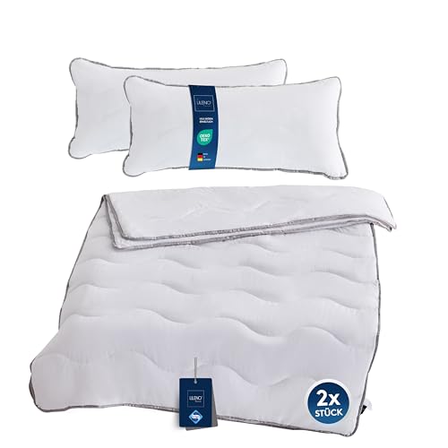 LILENO HOME Premium 4-Jahreszeiten Bettdecke 155x220 cm + Kissen 40x80 cm [2er Set] mit Sanitized Hypoallergen - Bettdecke 155x220 cm + Kissen 40x80 cm - für Sommer u. Winter - Kochfest bis 95°C von LILENO HOME