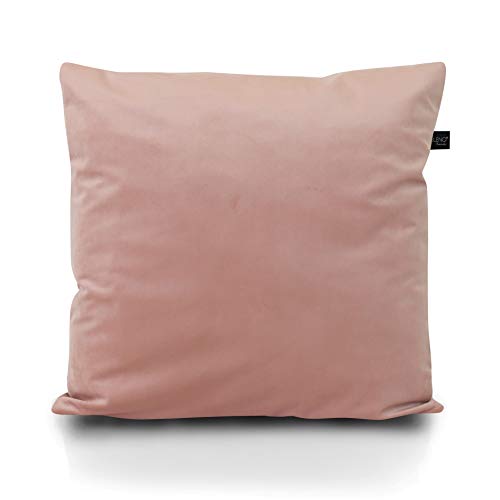 LILENO HOME Samt Kissenbezug 45x45 cm [Rosé] - 2er Set Samt Kissenhülle [ohne Füllkissen] - wasserabweisender Samt Kissenbezug mit verstecktem Reißverschluss - als Sofa u. Deko Kissen von LILENO HOME