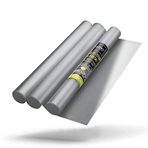 LILENO HOME Schubladenmatte 50x150 cm (Silber) 3er Set - Antirutschmatte Schubladen als Schubladeneinlage für Kühlschrank - Schublade Einlagen zuschneidbar als Antirutschmatten Küche von LILENO HOME