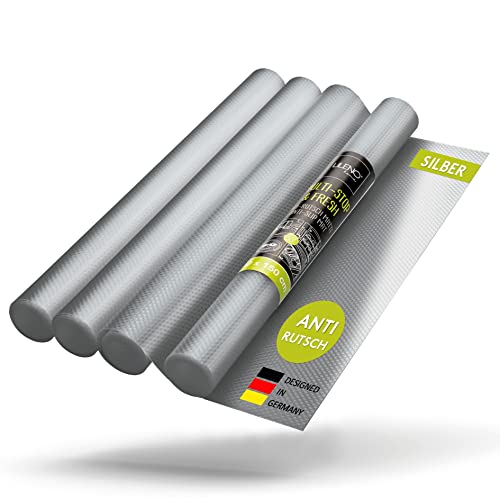 LILENO HOME Schubladenmatte 50x150 cm (Silber) 4er Set - Antirutschmatte Schubladen als Schubladeneinlage für Kühlschrank - Schublade Einlagen zuschneidbar als Antirutschmatten Küche von LILENO HOME