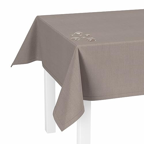 LILENO HOME Tischdecke abwaschbar als Meterware [130x160cm] in Taupe Braun - Gesäumte Polypropylen Gewebe Tischdecke wasserdicht mit Fleckschutz von LILENO HOME