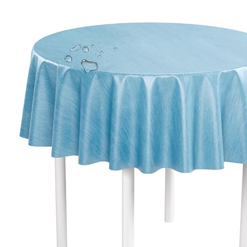 LILENO HOME Tischdecke abwaschbar als Meterware 140 cm rund (Schnittkante) in Leinen blau Motiv - Wachstuchtischdecke wasserabweisend ideal als Tischtuch o. Tischläufer für Bierzeltgarnitur von LILENO HOME