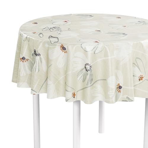 LILENO HOME Tischdecke abwaschbar als Meterware 140 cm rund (Schnittkante) in Grafikblume grün Motiv - Wachstuchtischdecke wasserabweisend ideal als Tischtuch o. Tischläufer für Bierzeltgarnitur von LILENO HOME