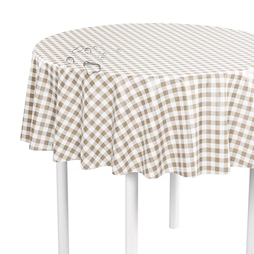 LILENO HOME Tischdecke abwaschbar als Meterware 140 cm rund (Schnittkante) in Karo Beige S Motiv - Wachstuchtischdecke wasserabweisend ideal als Tischtuch o. Tischläufer für Bierzeltgarnitur von LILENO HOME