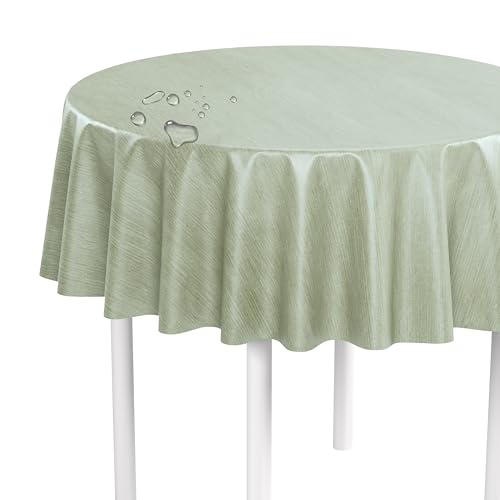 LILENO HOME Tischdecke abwaschbar als Meterware 140 cm rund (Schnittkante) in Leinen grün Motiv - Wachstuchtischdecke wasserabweisend ideal als Tischtuch o. Tischläufer für Bierzeltgarnitur von LILENO HOME