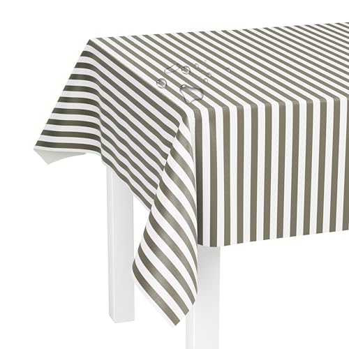 LILENO HOME Tischdecke abwaschbar als Meterware 160x140cm (Schnittkante) in Blockstreifen Beige Motiv - Wachstuchtischdecke wasserabweisend ideal als Tischtuch o. Tischläufer für Bierzeltgarnitur von LILENO HOME