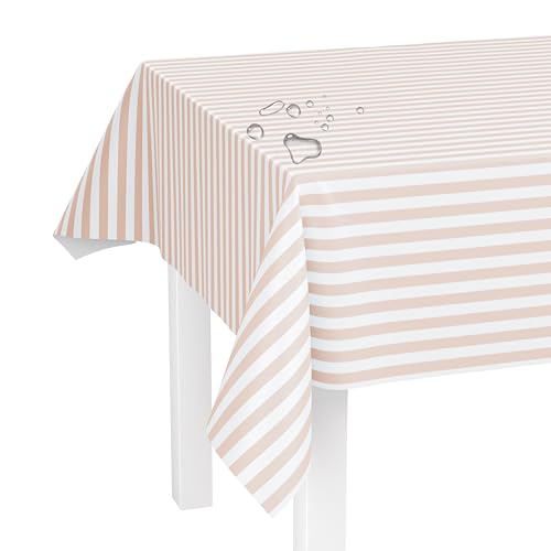 LILENO HOME Tischdecke abwaschbar als Meterware 160x140cm (Schnittkante) in Blockstreifen Rosé Motiv - Wachstuchtischdecke wasserabweisend ideal als Tischtuch o. Tischläufer für Bierzeltgarnitur von LILENO HOME